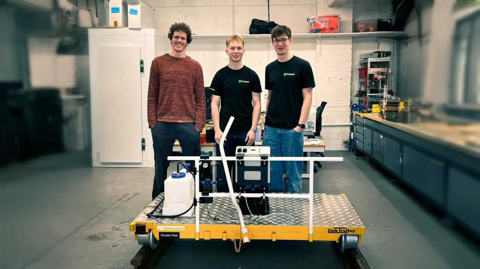 ProtoGT directors Ed George and Will Toms presenting the Rivelin Rail track trolley prototype