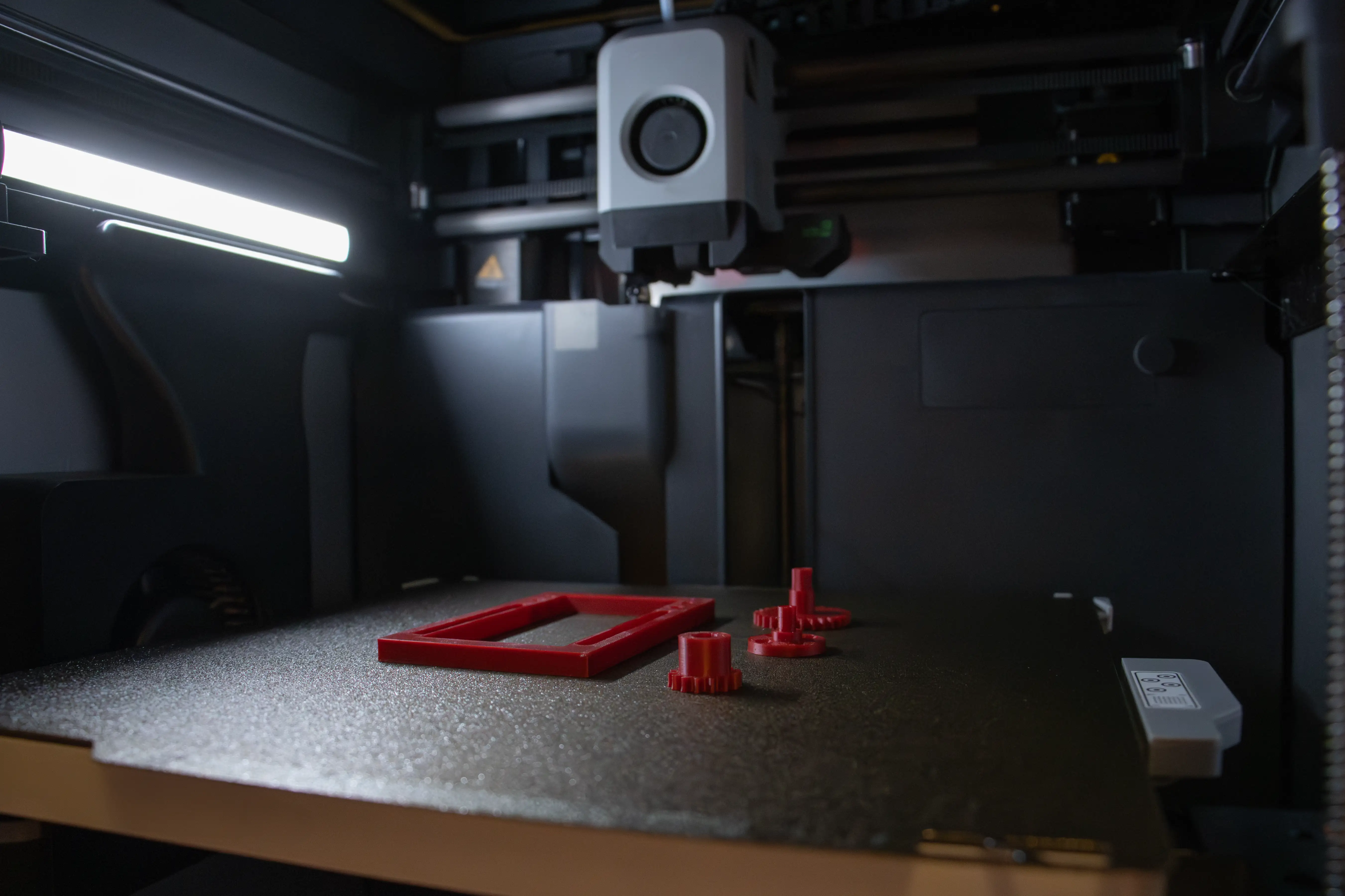 Close-up of an in-house 3D print being produced